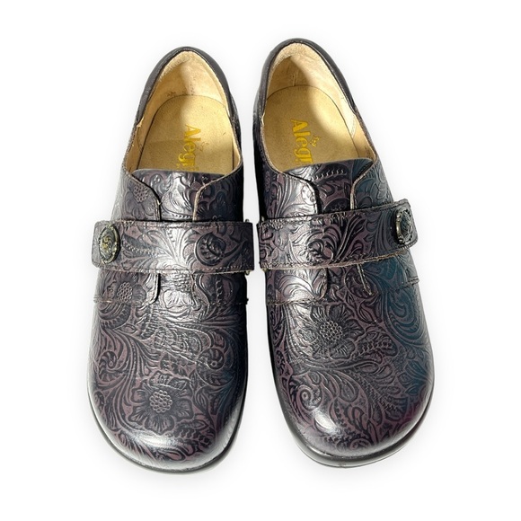 Alegria Joleen Molasses Brown Tooled Leather Slip On Oxford Size 40 / 10 - Picture 3 of 16